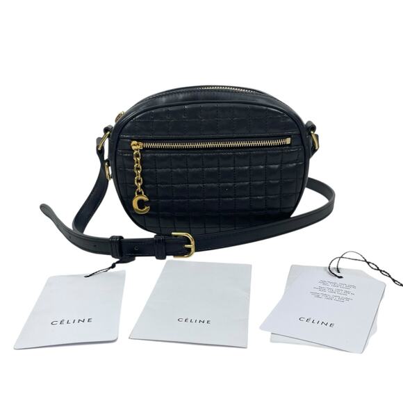 Celine C Charm Quilted Calfskin Small Crossbody Camera Bag Black Gold 2019 - Picture 3 of 16